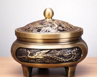 Antique Copper Incense Burner | Buddhist Alloy Censer | Vintage Meditation Decor | Zen Aromatherapy Holder | Tea Room Ornament