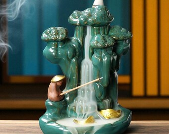 Creative Fish Man Backflow Incense Burner | Zen Incense Burner for Sticks | Gold Fish Home Decor | Aromatherapy Room Ornament