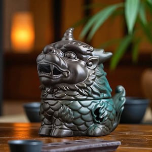 Ceramic Kirin Incense Burner | Dragon Turtle Aromatherapy Decor | Zen Tea Table Ornament | Indoor Feng Shui Decor | Giant Beast Statue