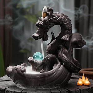 Big Dragon Backflow Incense Burner | Large Ceramic Incense Holder | Home Decor Ornament | Sandalwood Compatible | Safe Packing