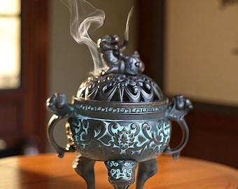 Antique Alloy Incense Burner | Chinese Style Decor | Vintage Tripod Base | Tea Ceremony Ornament | Zen Home | Incense Holder