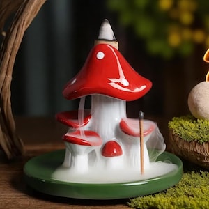 Mushroom Backflow Incense Burner | Waterfall Smoke Censer | Cone & Stick Holder | Fairy Home Decor | Zen Aromatherapy Gift