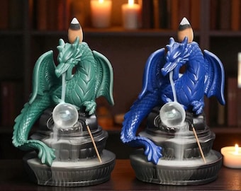 LED Dragon Incense Burner | Backflow Waterfall Pterosaur Design | Ceramic Feng Shui Decor | Lucky Energy Ball | Dragon Statue Decor