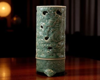 Celadon Ceramic Incense Burner | Dragon Treading Cloud Censer | Agarwood Aromatherapy Stove | Zen Decor | Home Meditation Gift