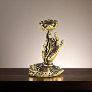 Buddha&#39;s Hand Incense Holder | Lotus Backflow Burner | Reverse Flow Incense Tray | Zen Decor | Meditation Room Gift