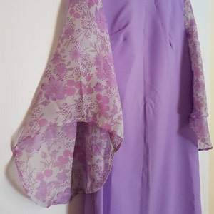 Vintage 1970s lilac purple mauve maxi dress with floral sheer sleeves image 1