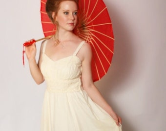 Vintage 1970s Ecru cream long boho empire line maxi dress. Vintage Clothing by VintageTwists.