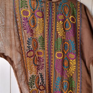 Vintage 1970s embroidered brown boho kaftan maxi dress. Vintage Clothing by VintageTwists.