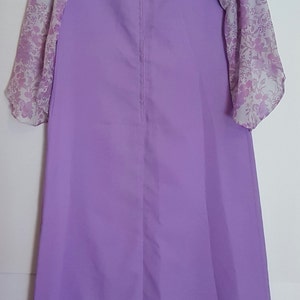 Vintage 1970s lilac purple mauve maxi dress with floral sheer sleeves image 4