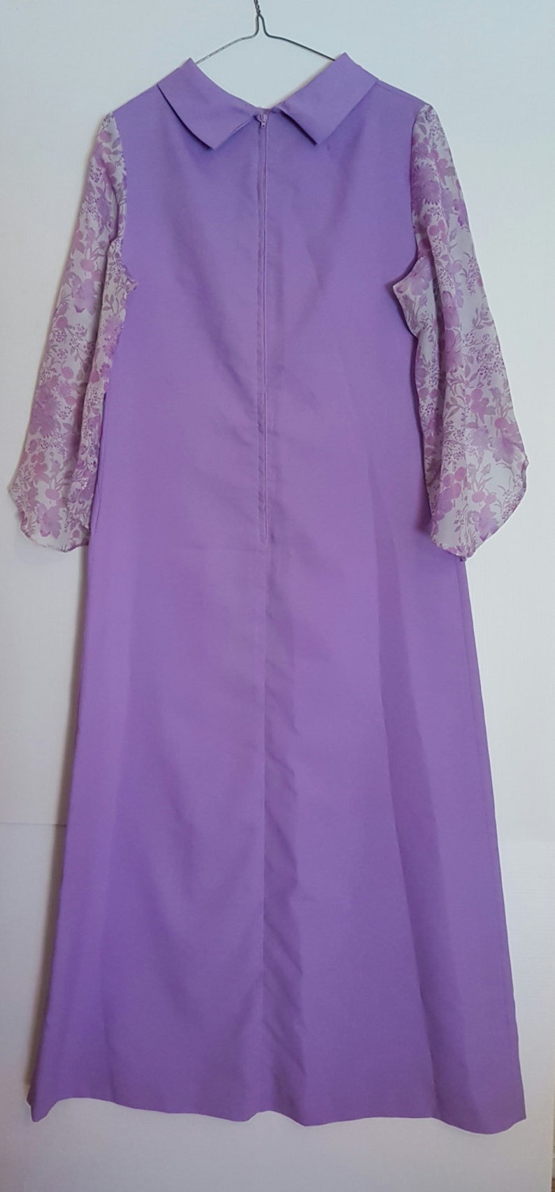 Vintage 1970s lilac purple mauve maxi dress with floral sheer sleeves image 4