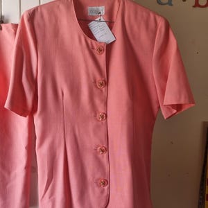 Vintage 1980s coral skirt and short sleeve jacket twin set. Vintage Clothing by VintageTwists