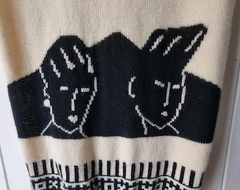 Jupe crayon stretch vintage des années 80 : classique, design de visages des années 80.