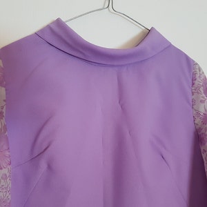 Vintage 1970s lilac purple mauve maxi dress with floral sheer sleeves image 3