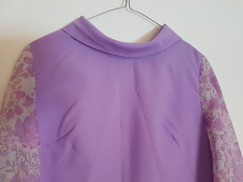 Vintage 1970s lilac purple mauve maxi dress with floral sheer sleeves image 3