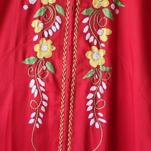 Vintage 1970s embroidered red boho kaftan maxi dress. Vintage Clothing by VintageTwists.