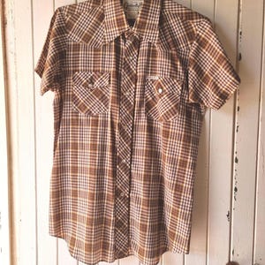 Vintage 1980s braun-weiß kariertes Westernhemd. Vintage Kleidung von VintageTwist.