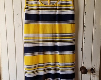 Vintage 1960s Striped Mini Dress: Yellow, Black and White Vintage Nylon