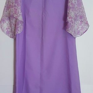 Vintage 1970s lilac purple mauve maxi dress with floral sheer sleeves image 2