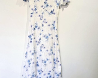 Vintage 70s Floral Cotton Maxi Dress: Boho Empire Waist