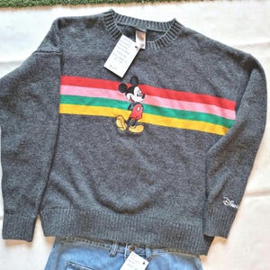 Vintage 1990s Y2K grey Mickey Mouse jumper / sweater. Vintage Clothing by VintageTwists.