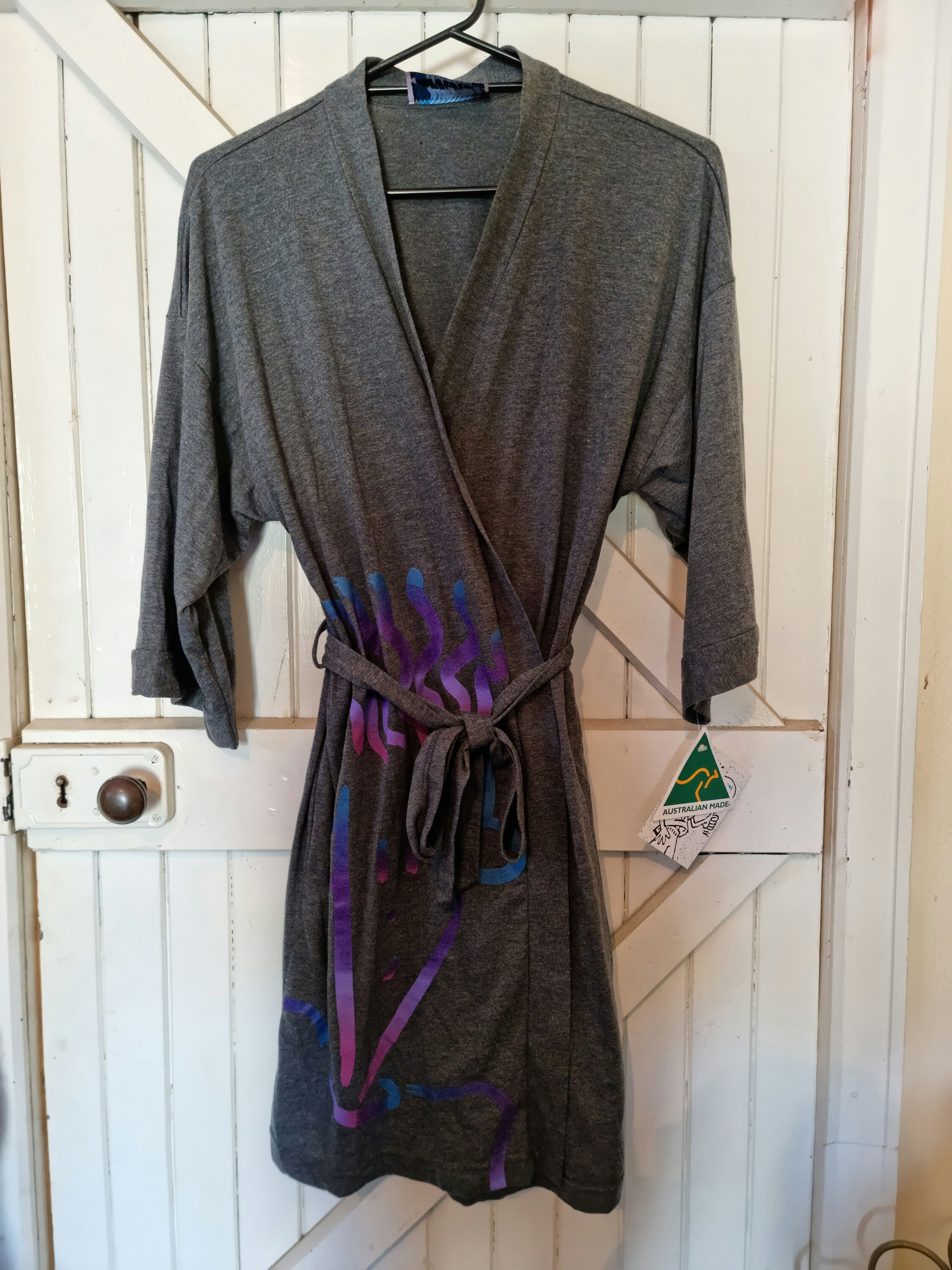 Vintage 1985 deadstock Designer 'Fido Dido' grey light weight dressing gown with original tags, Vintage Clothing by Vintage Twists