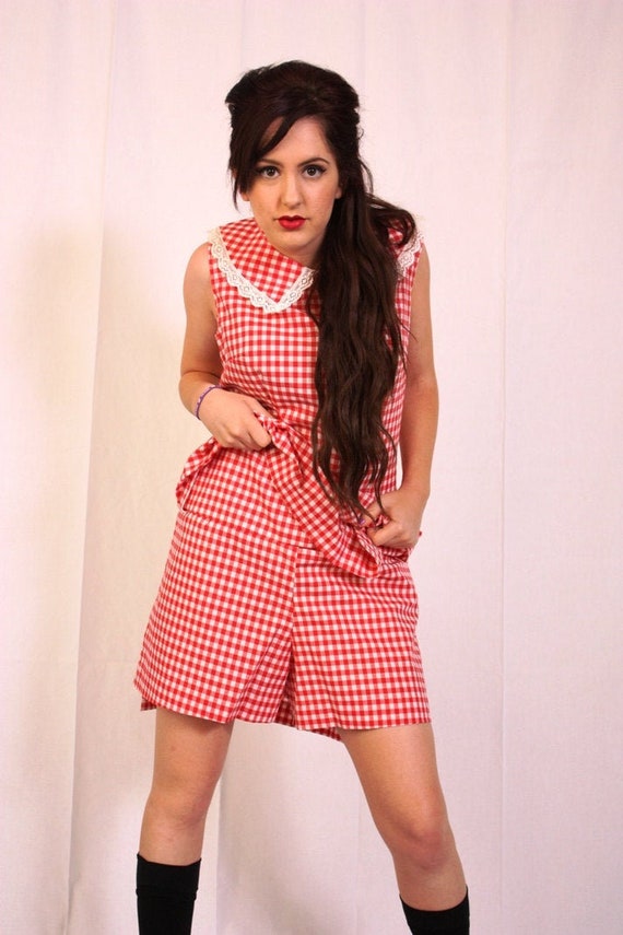 Vintage 1960s Red Gingham Mod Scooter Dress Mad Me