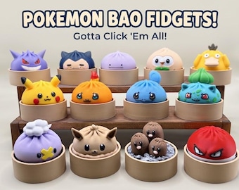 Dumpling Pokemon Clickers! Large Fidget Clicker | Sensory Toy Stress Relief | Collectible Party Favor Gifts | Optional Keychain