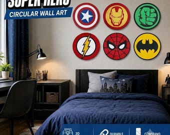 Superhero Logos Wall Art | 10-Inch PLA Plastic, Easy Install