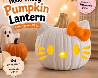 Hello Kitty Pumpkin | Halloween, Fall, Autumn decor | Jack-o-lantern inspired pumpkin design, included tea light