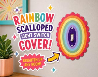 Rainbow Oval Light Switch Cover - Scalloped Edge, Single Switch Plate - Whimisical Wall Decor