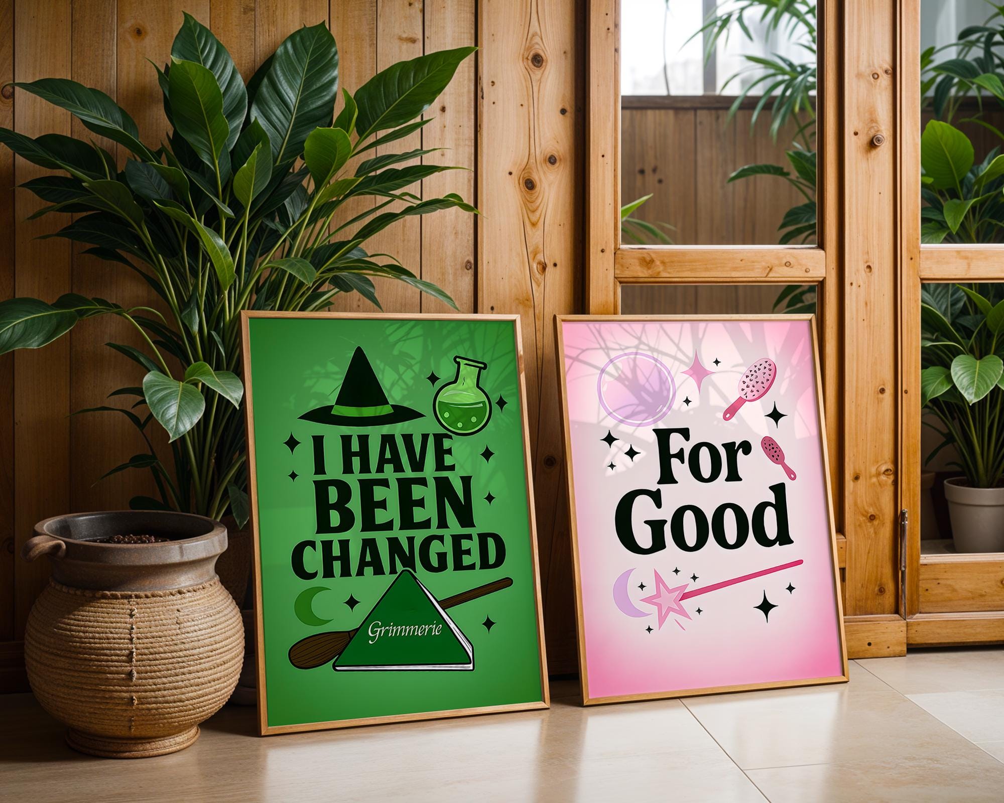 Wicked For Good inspired Poster Print Wall Art, set of 2. I have been changed for good. Elphaba Glinda Fiyero Pink Green Decor digital