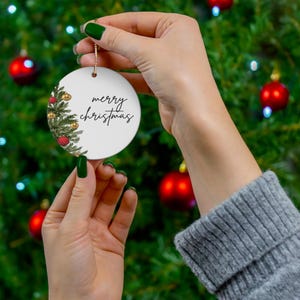Ceramic Christmas Ornament, Holiday Decoration, Merry Christmas Tree Ornament, Gift for Tree, Seasonal Home Decor