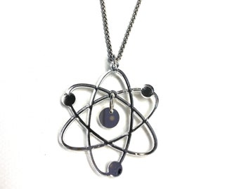 Atom Silver Mirror Necklace with moving nucleus - Science,Molecule Jewellery, for Chemistry, teacher,science teacher gifts,doctor nurse gift