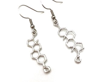 Testosterone Silver Molecule Earrings | male hormone molecule chemistry science doctor nurses chemistry lovers transition