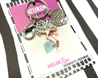 NEURON KEYCHAIN keyring bag tag molecule|Science, Molecule Jewellery teacher gift Chemistry keyring dopamine serotonin caffeine DNA brain