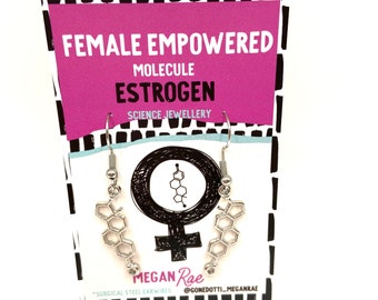 Estrogen Silver Molecule Earrings | female empowered hormone oestrogen molecule menopause chemistry science doctor nurses chemistry lovers