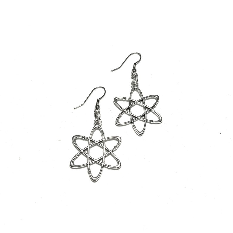 Atom Silver Earrings, Science, Molecule Jewellery, for Chemistry, teacher, science teacher gifts, doctor nurse gift, big bang theory Atom NO nucleus