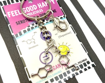 Serotonin and dopamine feel good KEYCHAIN keyring bag tag molecule|Science, teacher gift Chemistry keyring dopamine serotonin caffeine DNA