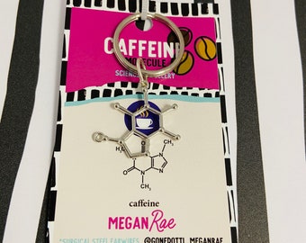 CAFFEINE KEYCHAIN keyring bag tag molecule|Science, Molecule Jewellery teacher gift Chemistry keyring dopamine serotonin caffeine DNA
