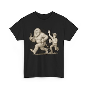 Funny Bigfoot Running T-Shirt: Sasquatch Humor Apparel for Nature Lovers