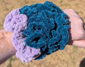 Crochet Chenille Scrunchie, Velvet Ponytail Holder, Handmade Crocheted Hair Tie, Soft Hair Accessory