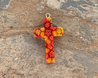 Millefiori Burnt Orange Cross Pendant