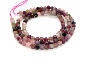 Round Watermelon Tourmaline Beads, Faceted, 3mm, 16 inch strand