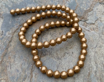 Matte Gold Pearl Beads, 6mm, 16 inch strand