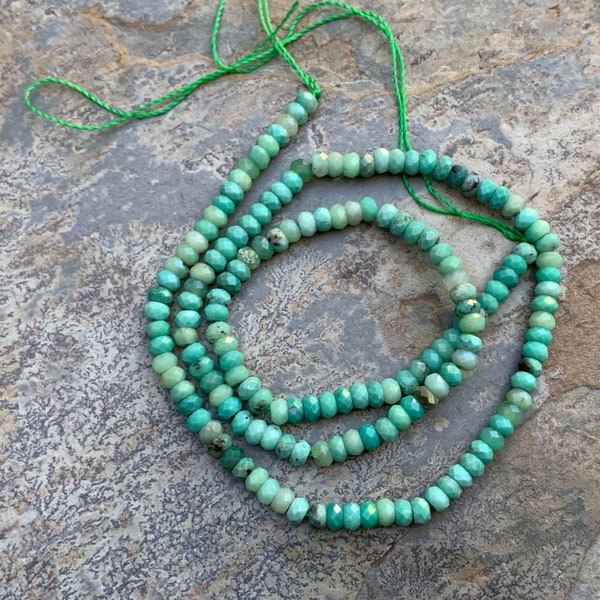 Green Moss Opal Rondelles, Faceted Green Moss Opal, Green Opal Beads, 16 inch strand, 4mm