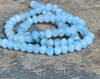 Aquamarine Faceted Rondelles, 6 x 4mm, 16 inch strand