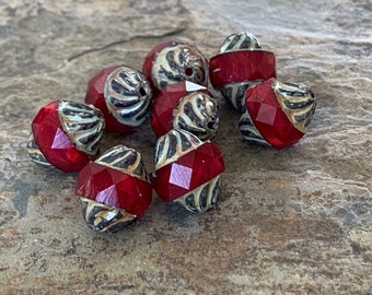 Red and Tan Oval Beads, 12 x 9mm, 8 beads per package