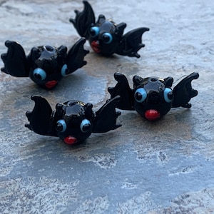Bat Beads, Halloween Beads, Black Bats, 14 x 29 x 12mm, 4 beads per package