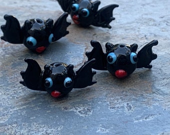 Bat Beads, Halloween Beads, Black Bats, 14 x 29 x 12mm, 4 beads per package