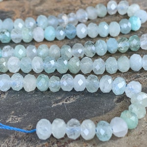 Faceted Aquamarine Rondelle Beads, 5 x 3.5mm, 15.5 inch strand